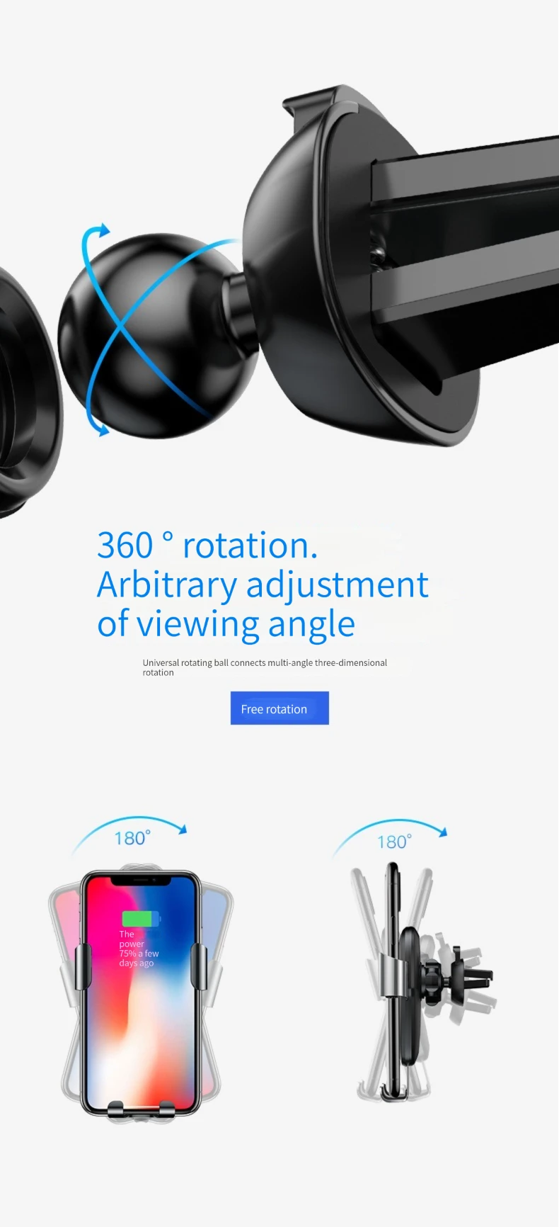 Wireless Car Charger 15W Qi Fast Charge Auto Clamping Car Charger Phone Holder Windshield Dashboard Vent Phone Holder