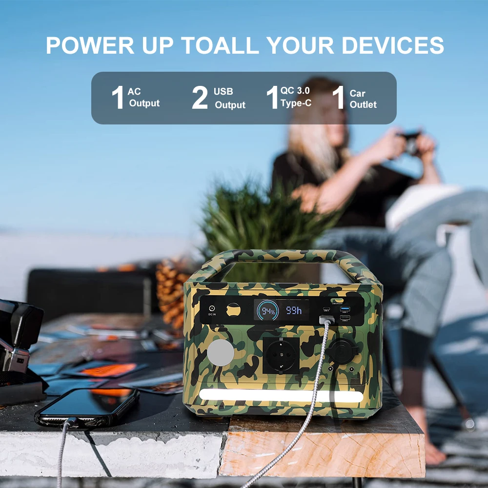 Power Station with Lifepo4 Battery 600W 700W 1200W 2200W Home Outdoor Lithium Power Bank Solar Panel Portable Power Station 600W
