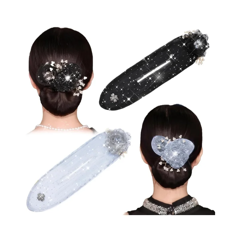 Hand Embroidered Flowers Sparkly Ball Hair Clip,Flower Hair Clip Roller for Long Thick Hair Accessories for Women Girls