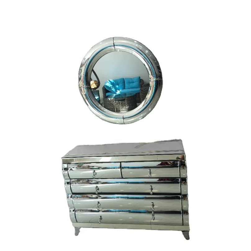 Vintage Round Mirrored Wall Art Mirror With Modern Sideboard Cabinet Sideboards Buffet Cabinets Storage Sideboard