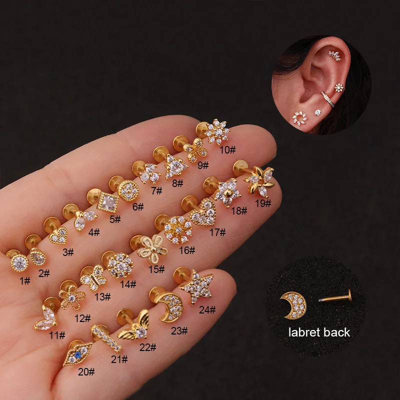 Wholesale G23 Grade Titanium Astm F136 Bat Labret Nose Ear Tragus Body Earring Piercing Barbel Crystals Jewelry