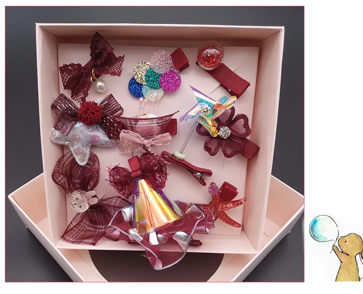 10pcs/set Gift Kids Bows Hair Clips For Girls Hair Accessories Lovely Cartoon Hairpins Headwear Princess Crown Flower Barrettes