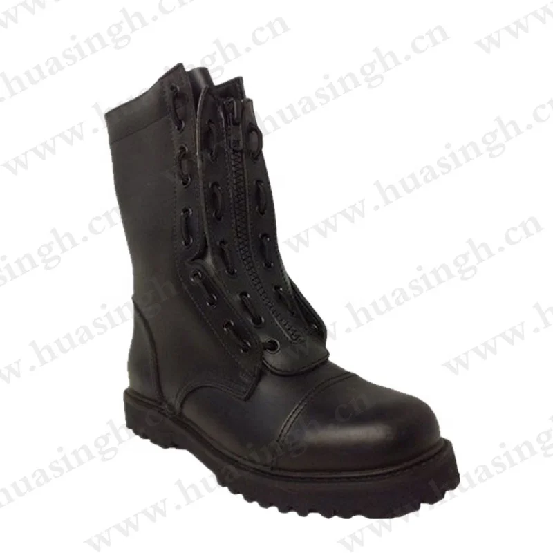 CR,front zipper design full grain leather upper tactical boots 8 inch durable rubber outsole pilot fighting boots HSM174