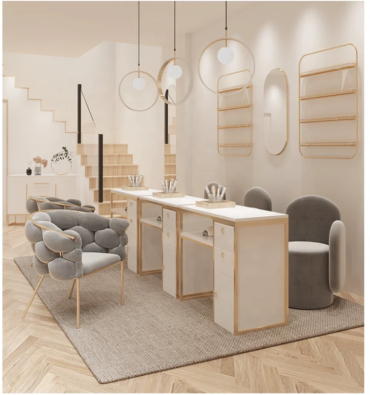 Manicure Table and Chair Set Single and Double Manicure Table Simple Modern Manicure Table Cyber Marble 10 Metal Salon Furniture