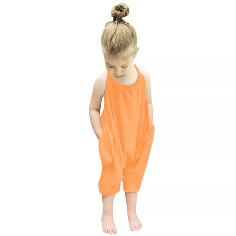HONGBO OEM/ODM toddler girls sling romper backless sleeveless 5 years girl clothes jumpsuits long pants with pockets