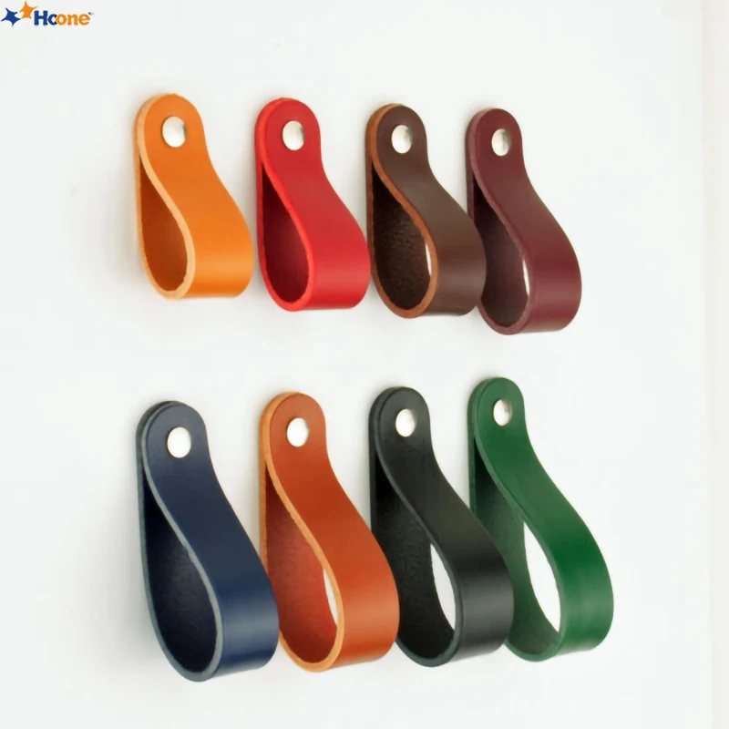 Hoone High Quality Single Hole Leather Kitchen Cupboard Drawer Furniture Pull Handles Cabinet Handles