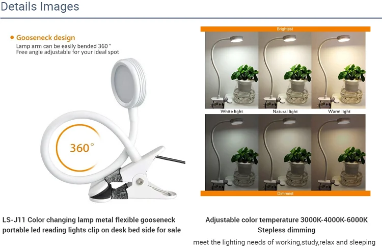 Wall mounted Flexible adjustable Metal Clip desk lamp clamp table lamp LED bedside reading lamp for study