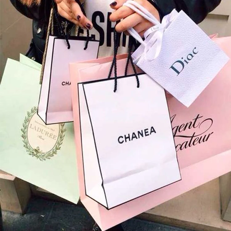
Custom Private Logo Printed Black Pink Small Personalized Luxury Shopping Tote Gift Paper Bag With Ribbon Handles For Jewelry 