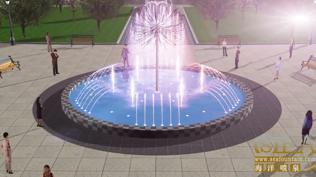 colorful style dandelion fountain with led waterproof lights