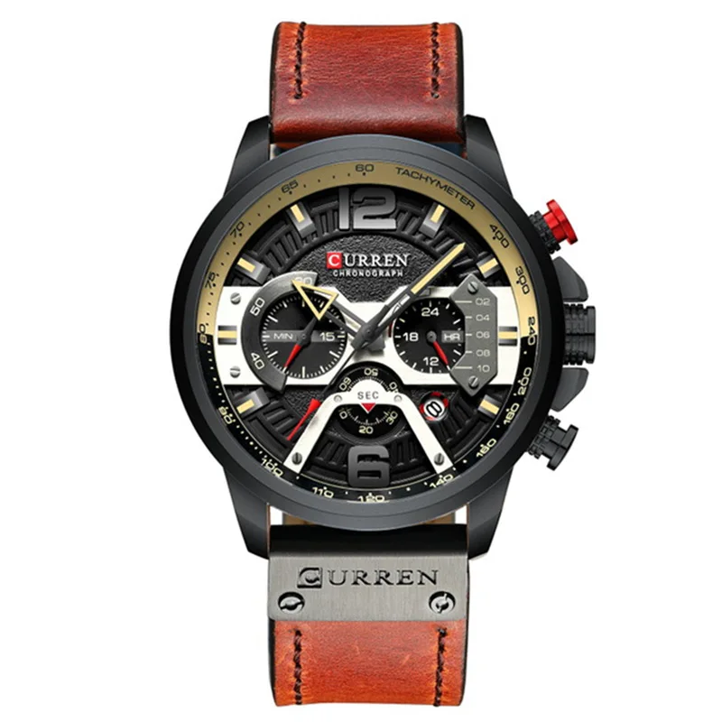 Curren 8329 Luxury Brand Mens Chronograph Business Wrist Watches Leather Strap Multifunctional Waterproof Military Wristwatch