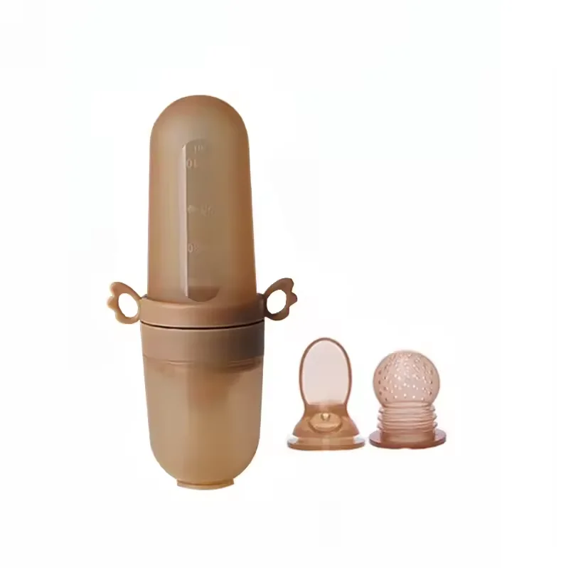 Wholesale Custom Squeeze Feeding Silicone fruit feeder pacifier Bottle Baby Food Dispensing Spoon With Dust Cover