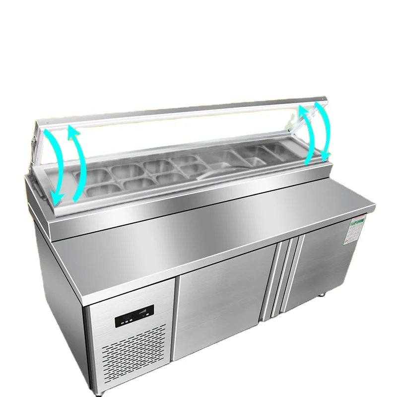 Pizza slotted salad table commercial fruit preservation table refrigerated display freezer side dish refrigerator