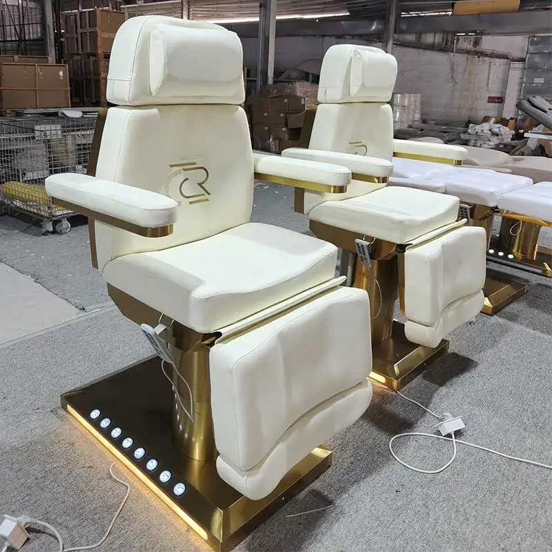 NEW Arrival 4 Motors Gold Base Electric Massage Bed Double Control Salon Spa Furniture Facial Beauty Bed With Good Price
