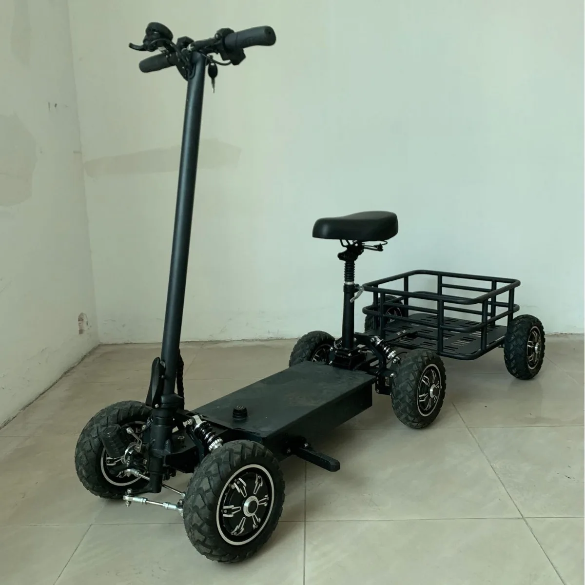 Dual Motor 2*1000W Electric Scooter Electric Vehicle Golf Cart Rear Tray 4 wheel Rear Trailer Trolley For Sale