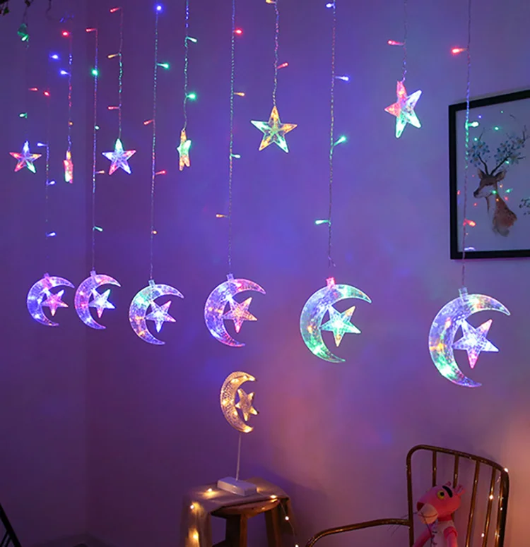 Christmas Decoration Curtain Light 138LED Moon Star Led Curtain Fairy Light String Xmas Outdoor Led Curtain Lighting