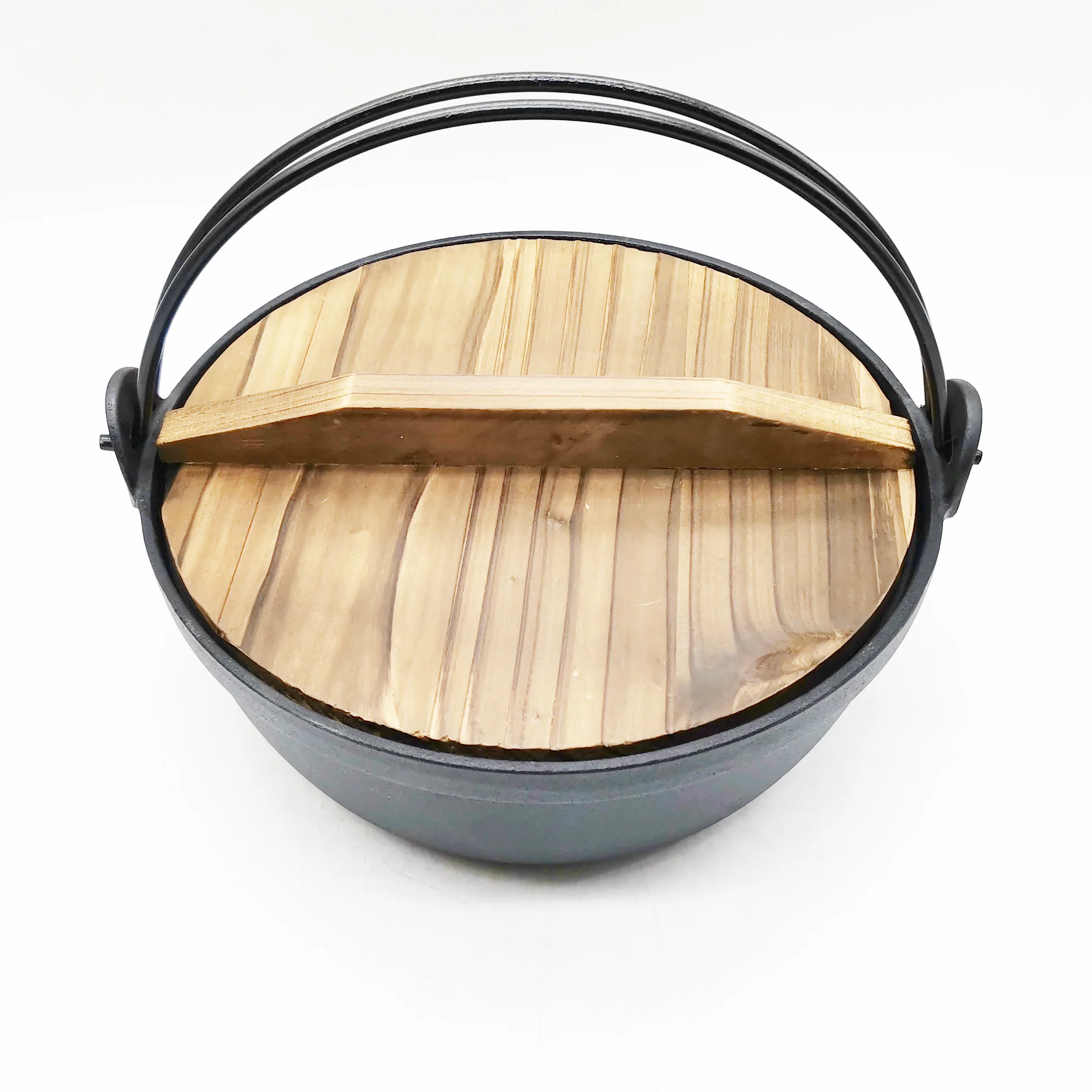 25cm Cast Iron Japanese Style Sukiyaki Tetsu Nabe Shabu Hot Pot with Wooden Lid