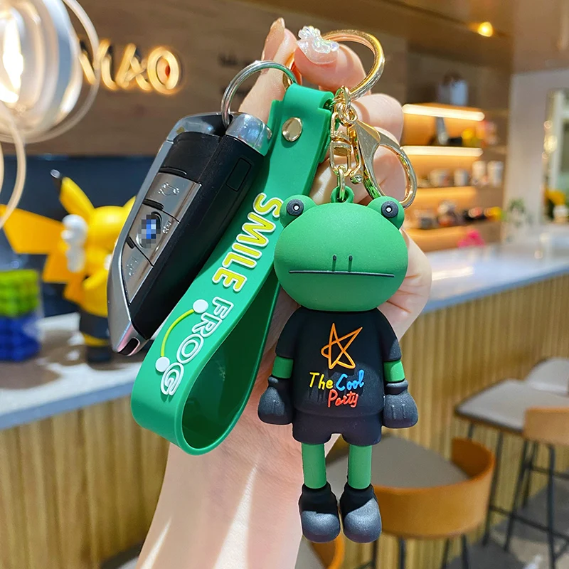 Bai Mao Hot sale smile long legs Frog animal design cool popular 3D keychain custom soft pvc rubber