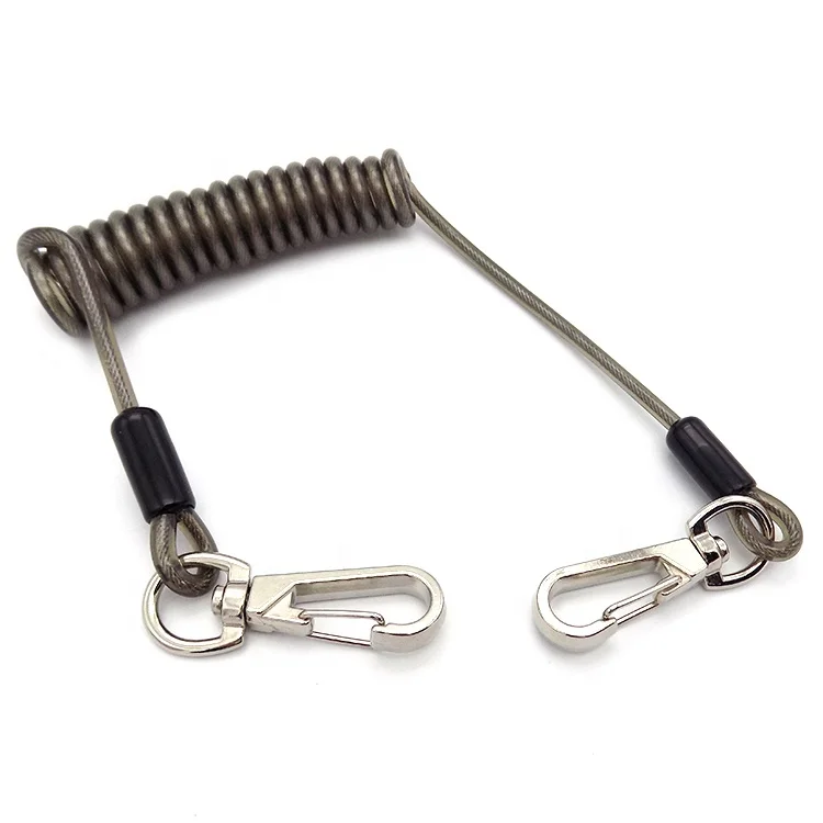 High quality Safety Coated Clear PVC Stainless Stretch Tool Lanyard With Swivel Hook for safety