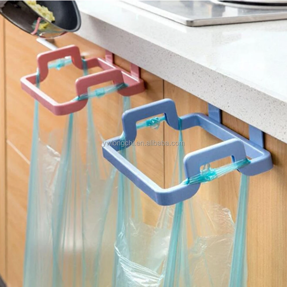 Door Back Type Garbage Bag Rack Plastic Multifunctional Kitchen Cabinet Behind the Door Rag Rack Storage Desktop Bin Rack