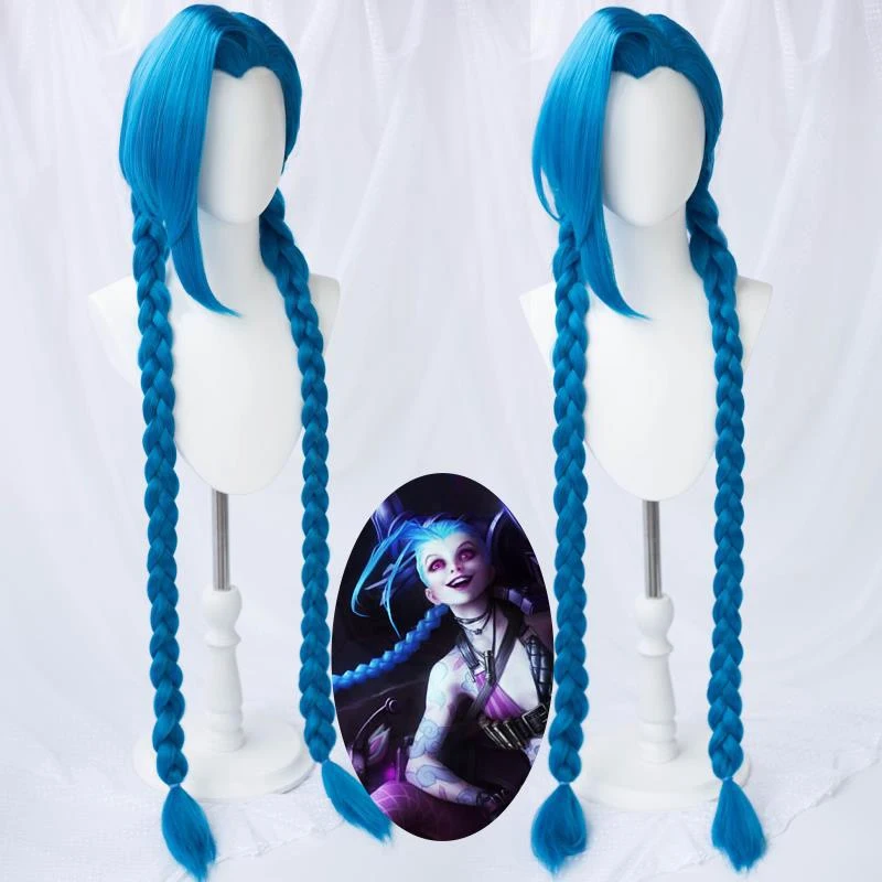 Популярный синий лол Лига Легенд Jinx косплей парик длинные прямые синие синтетические аниме парики для волос с кружевным материалом