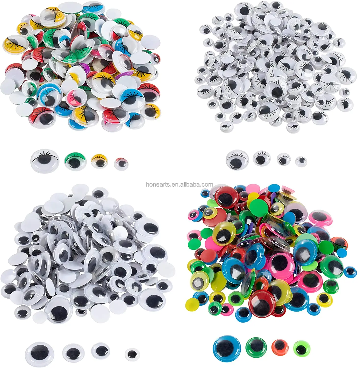 Hot selling plastic moving 100pcs Plastic Googly Wiggle Eyes Self-Adhesive Round 6mm to 35mm White Sticker Eyes for DIY Crafts