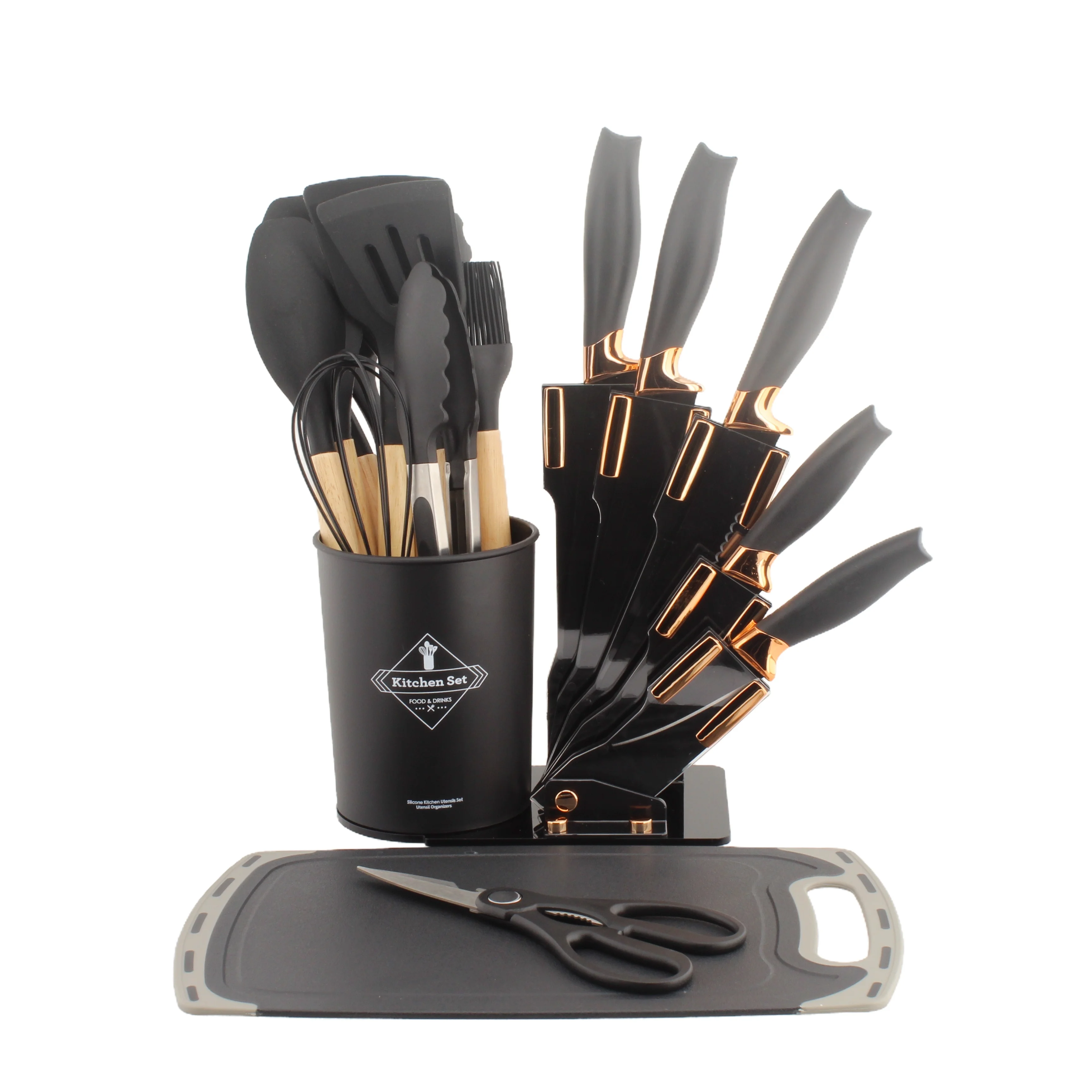 Wholesale Chef Knives Set & Kitchenware Kit Silicone Kitchen Utensils Set 19 Pcs Cooking Gadgets