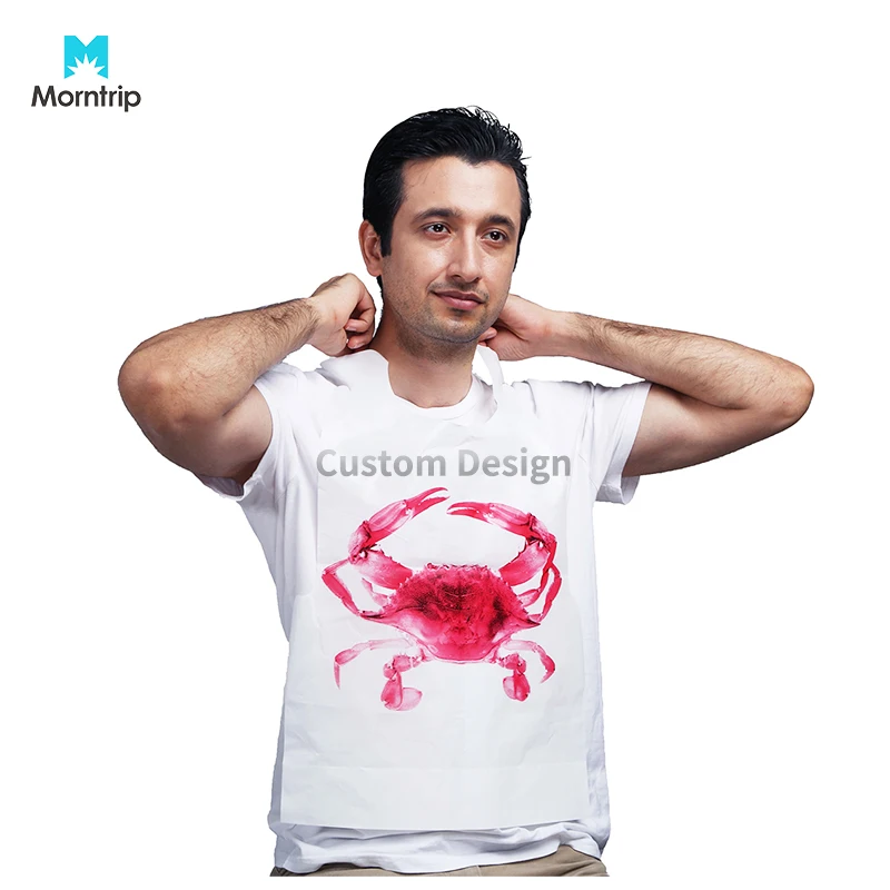 Best Sell Seafood Bibs PE Aprons Custom Logo Lobster Design Disposable Plastic Bib for Sea Food Restaurant