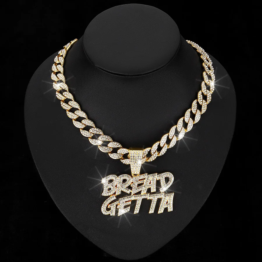 NL2270 BREAD GETTA Letter Pendant Necklace Colar com pingente de letras Iced Out Bling Party Jewelry Gift
