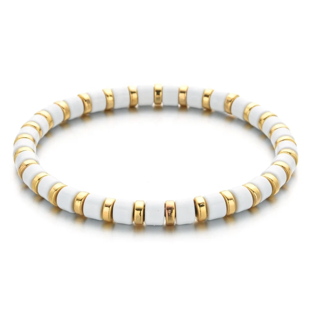 ZMZY New Arrival Orange Blue Spring Summer Rainbow Enamel Tile Beads Bracelet For Women