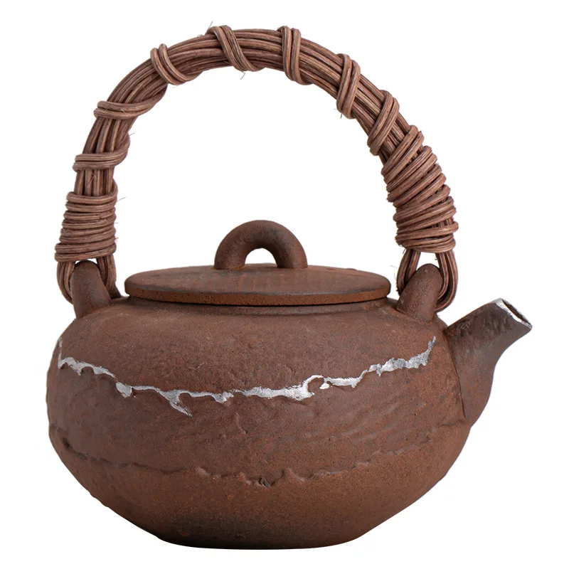 Loop-handled Teapot Old Rock Clay Handmade Retro Tea Brewing Clay Pot Household Stoneware Teapot Tea Making Device Pot