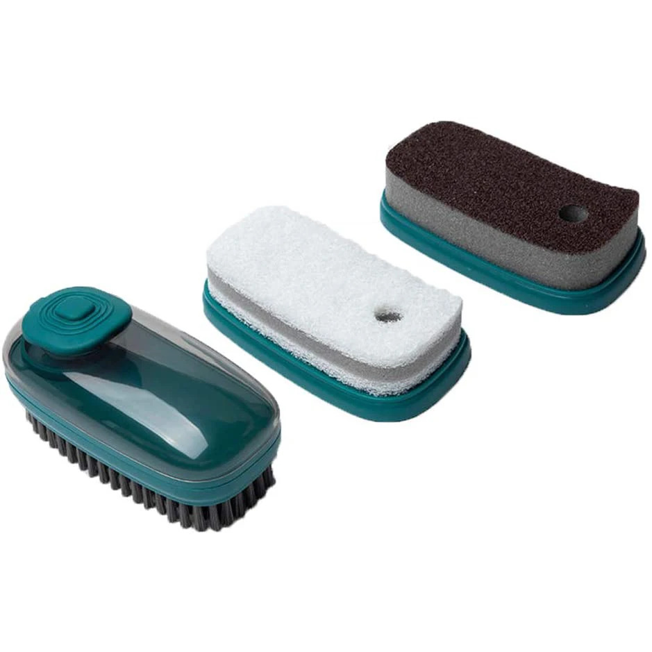 Household Multifunction 3 in 1 Cleaning Brush Set With Soap Dispenser And Replacement Head For Kitchen And Bathroom