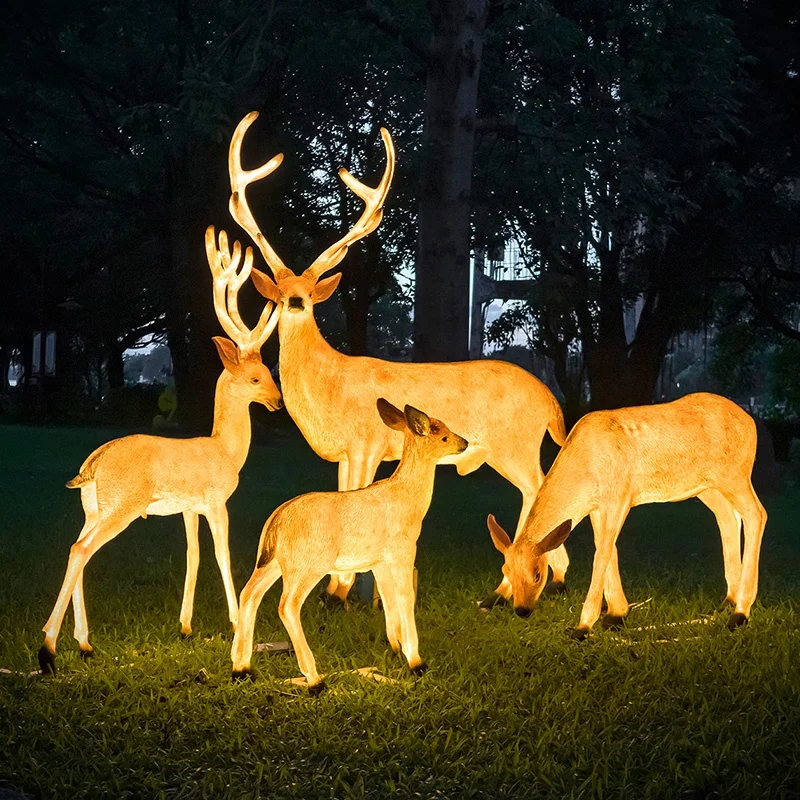 2024 Newest Solar Decorative Garden Street resin fiberglass Outdoor Giant Resin Animal Statue Light Deer Led Night Lamps