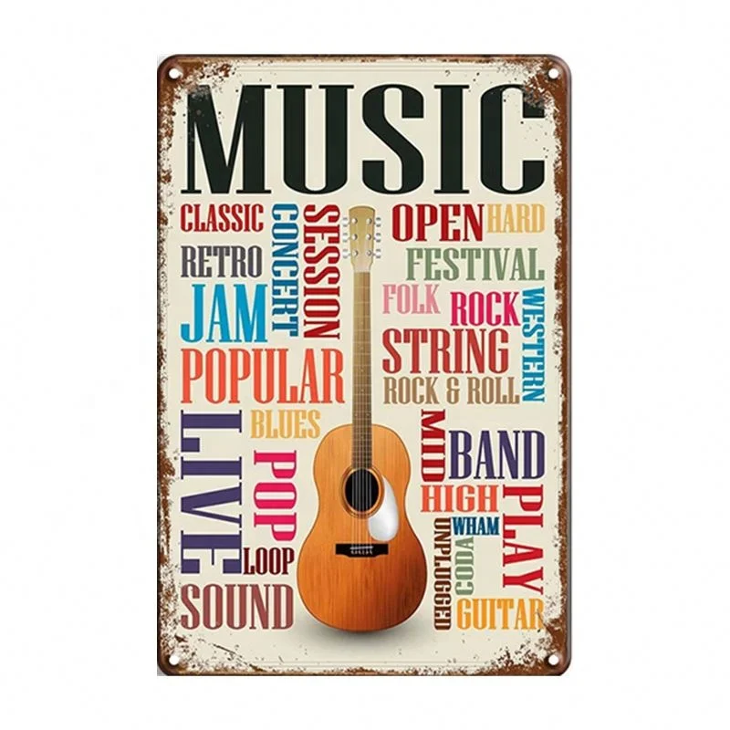 Music Guitar Blues Pop Rock Roll Tin Poster Metal Sign Vintage Wall Stickers Man Cave Gamer Room Decor Plaque Retro Logo Plate