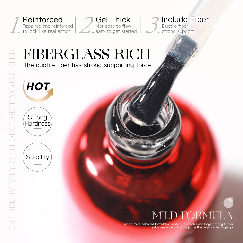 Private Label Fiber Rubber Base Gel for Broken Nail Repaired Fiberglass Clear Quick Build UV Construction Gel Soak Off Varnish