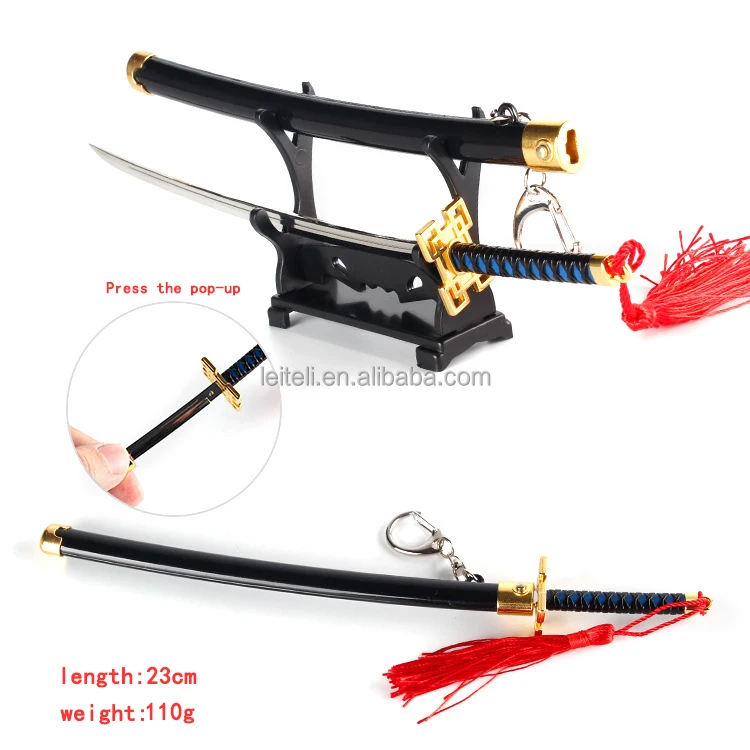 Metal 23cm bleach Anime Toy Swords Keychain Anime Sword Model mini katana For Demon Slayer Tokitou Muichiro