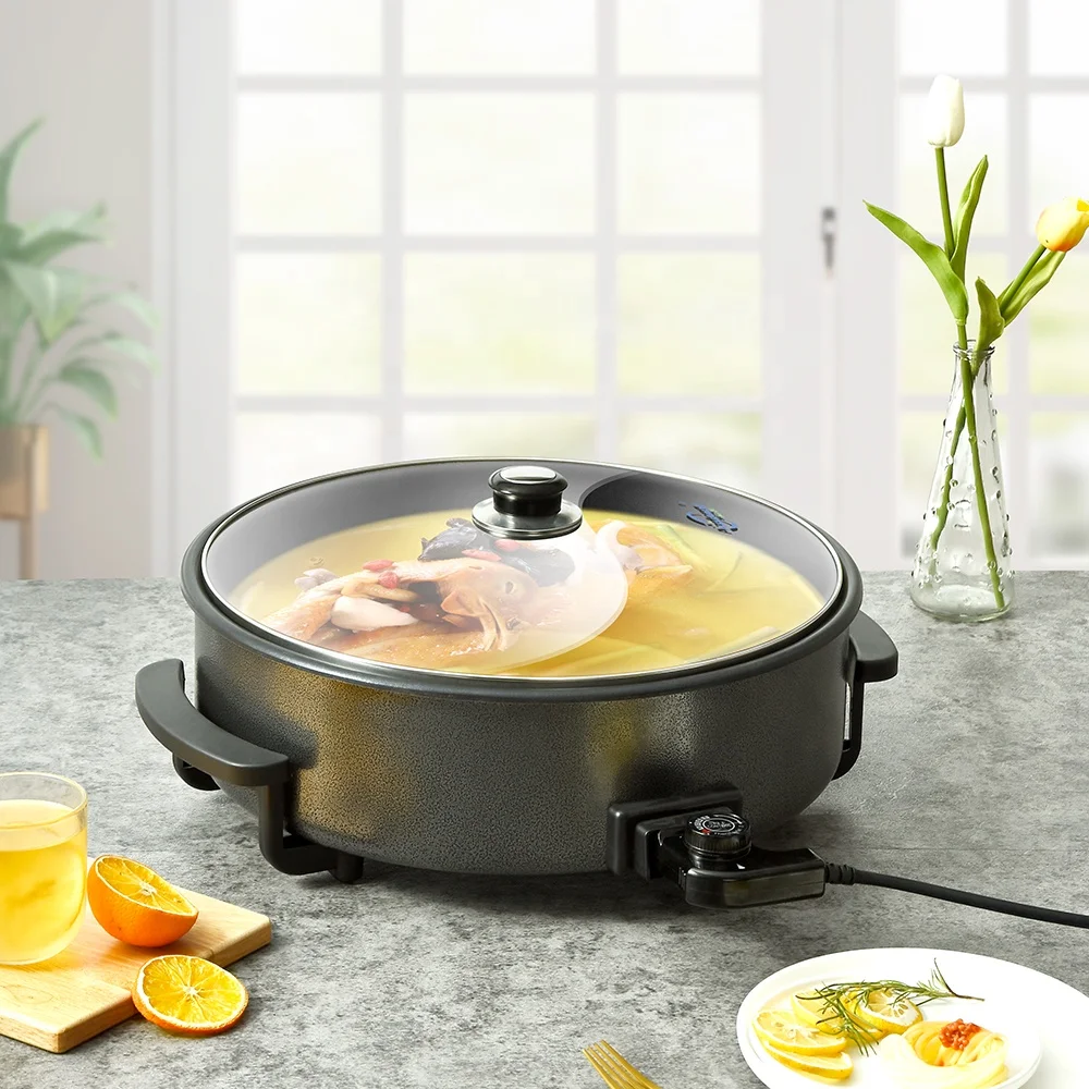 Andong 2021 popular round cast iron 1500w electric skillet with non-stick coating electric pizza maker