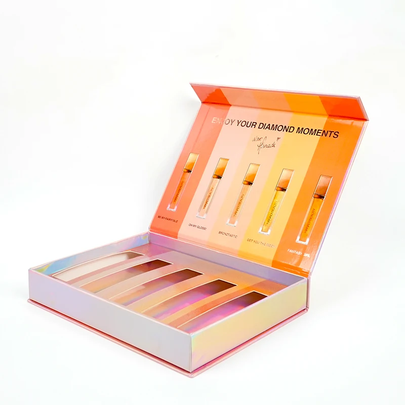 luxury packaging holographic paper makeup pr box cosmetic set with make up