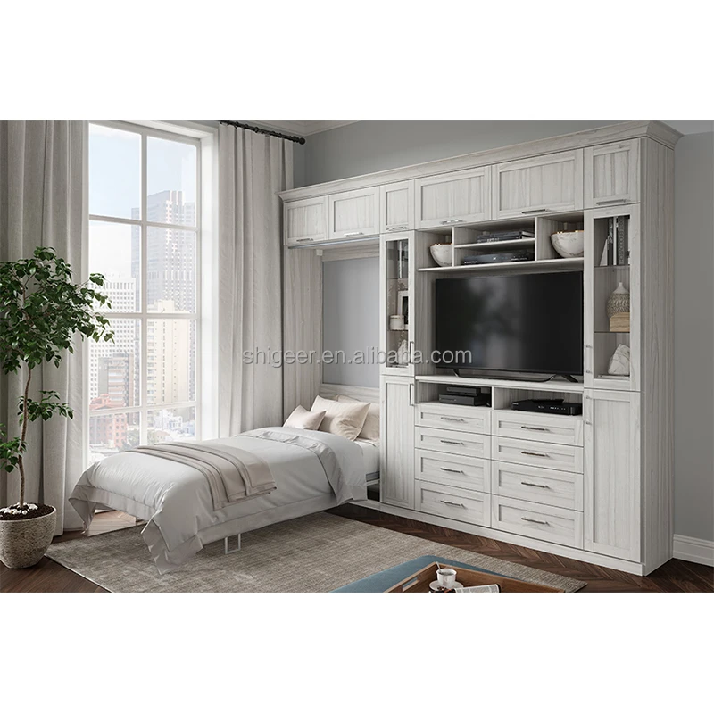Modern space saving revolved murphy folding wall bed with manual mechanism sofa desk wardrobe