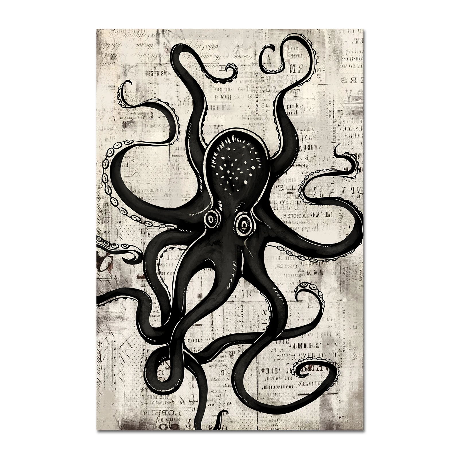 Factory Wholesale Abstract Black Sea Animal Octopus Painting Printed Canvas Wall Art for Living Room Wall Decor