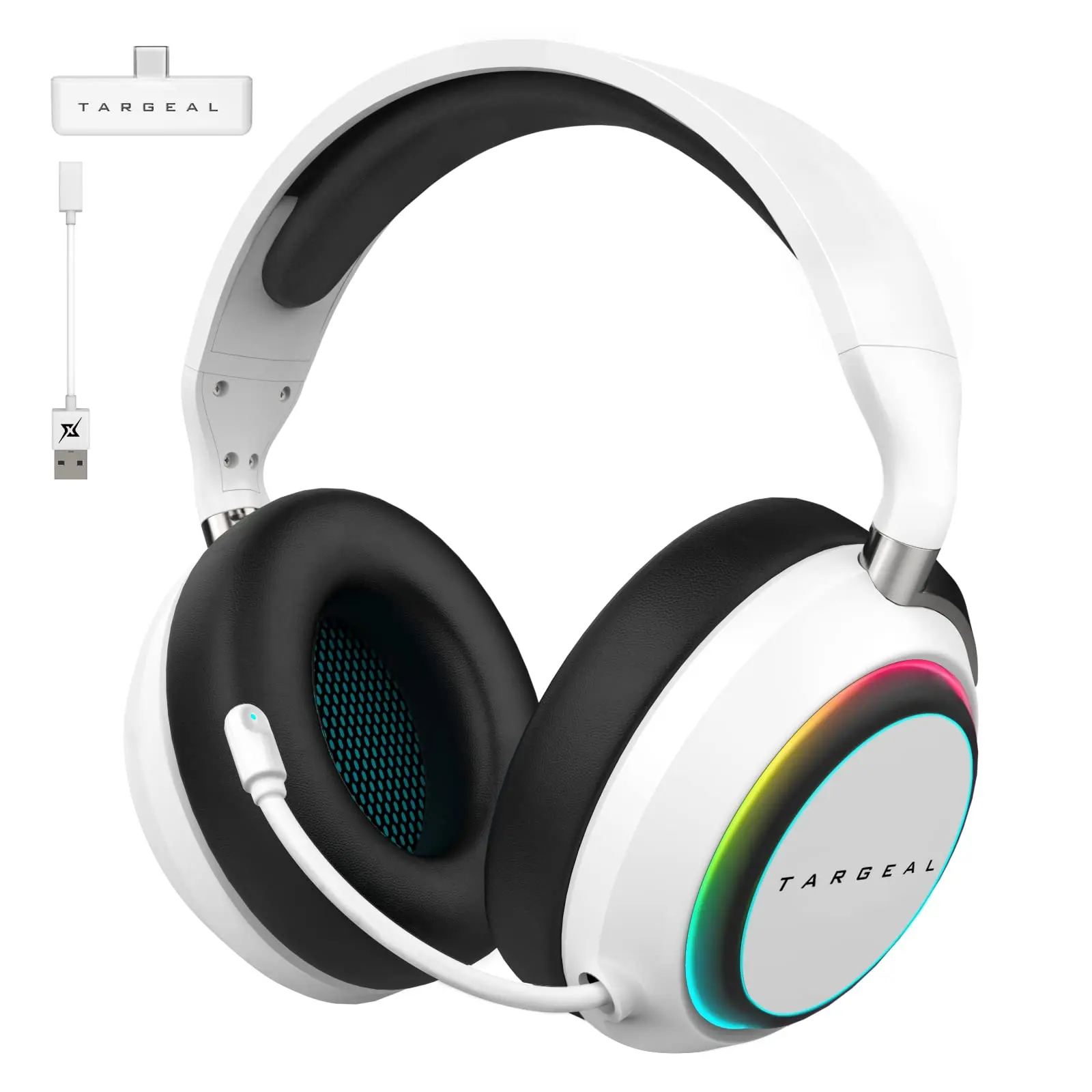 RGB Light Headphones with Mic 2.4G Wireless Gaming Headset Headphones for PC PS4 PS5 Mac Laptop