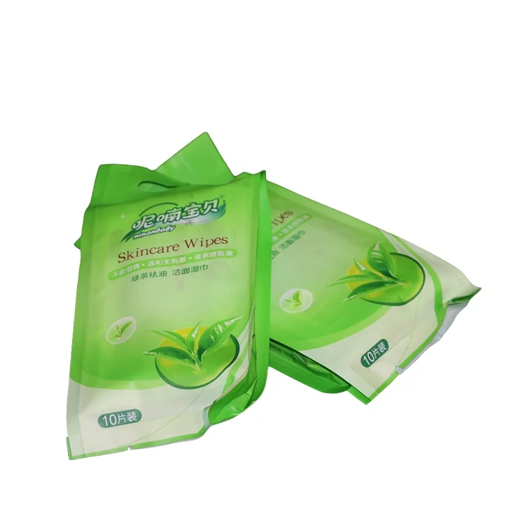 Individual Packing Green Tea Scent Wet Wipes Hand & Facial Tissue Wipes for travel cleaning