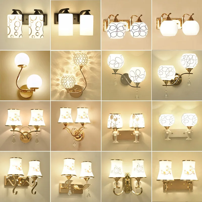 Glass LED wall lamp AC85-265V warm white bed room bedside living room interior wall lamp gold black indoor wall light