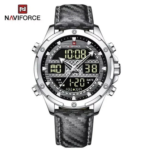Clearance Limited Time and Quantity NAVIFORCE 9194 Luxury Watch Man Sport Genuine Leather Quartz Digital Watches Men Wrist Clock