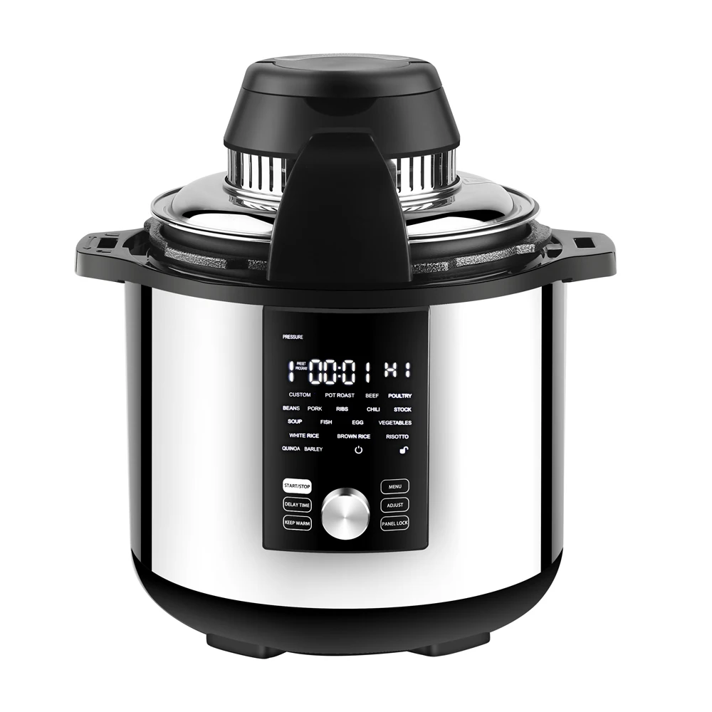 Пароварка с воздушной фритюрницей и многофункциональная скороварка «Все в одном» с крышкой, 8 Кварт, черный, 1300 Вт плюс 800 Вт