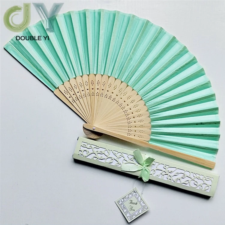 High quality custom colorful silk bamboo folding hand fan with gift box