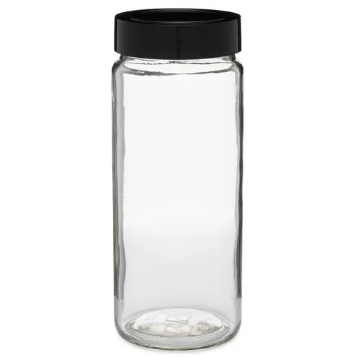 Wholesale Food Grade 8 oz 16 oz Refillable Cylinder Empty Clear Thick Glass Tall Paragon Airtight Jar with Black Metal Cap wholesale glass jar glass bottle