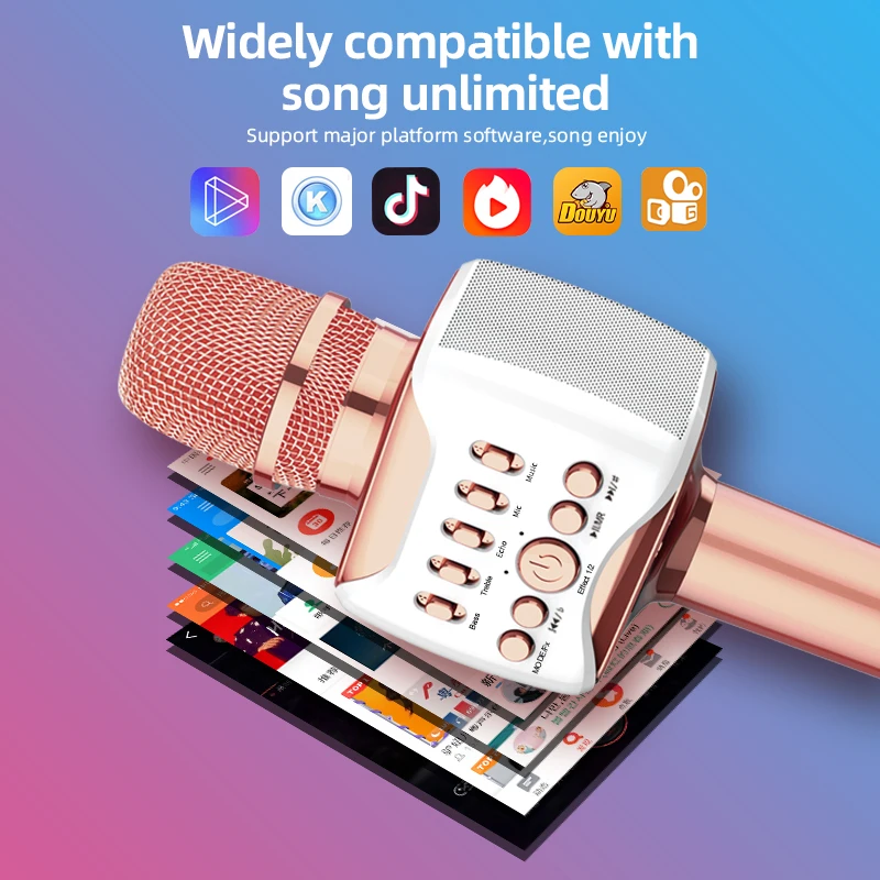 H53B Rechargeable TF USB MP3 Wireless Karaoke Microphone Stereo Output Mic for Home KTV Smart Phone Mike Mini Speaker