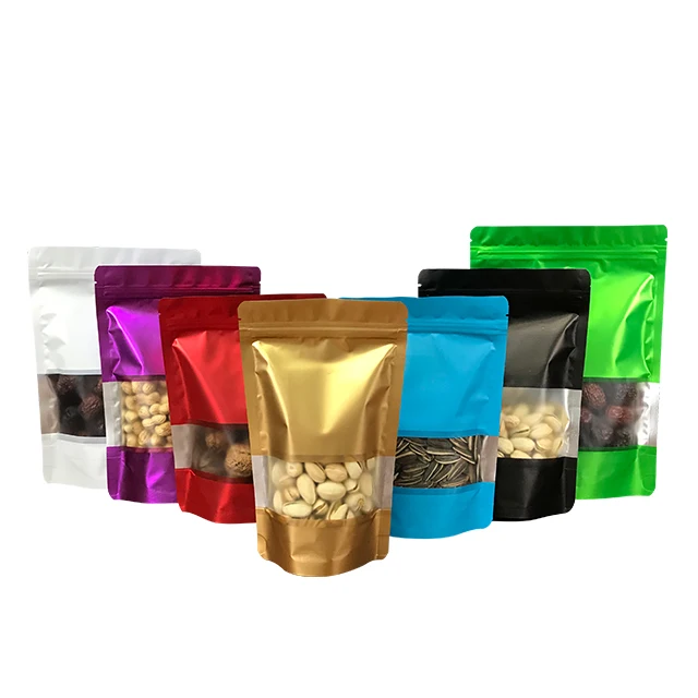 PET food grade ziplock aluminum plastic matte packaging bags zipper stand up pouches in stock with window