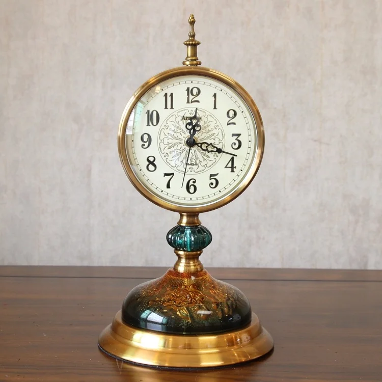 Armens European Style  Metal Copper Case Clear Crystal Glass Antique Table Clock