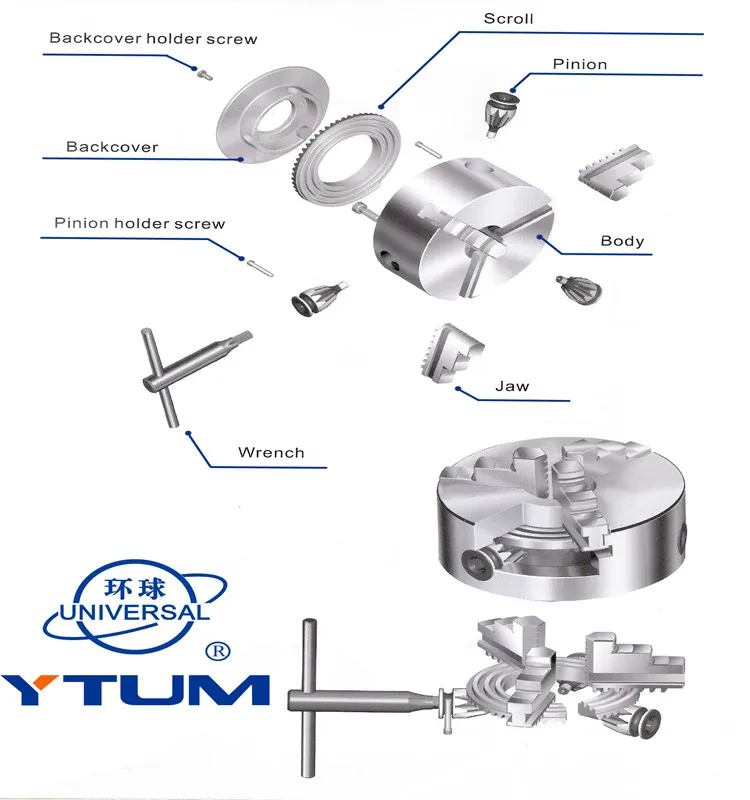 3 jaw self-centered rotating lathe chuck three-claw manual machine tool K11 series scroll middle hole chuck with hard jaws chuck